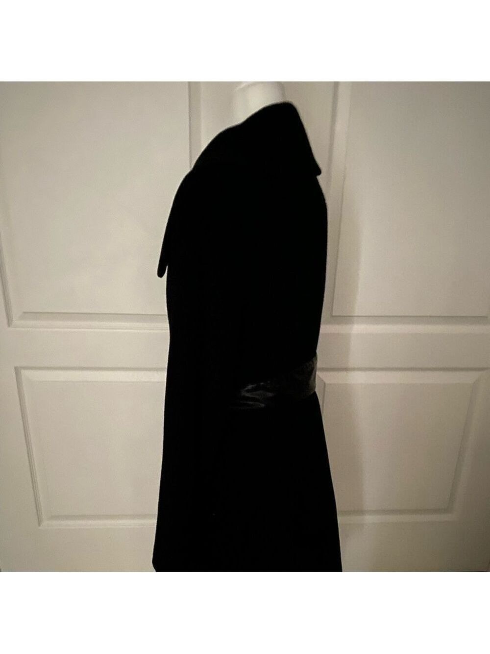 Jessie G Black Wool Coat with Faux Leather Belt & Trim/Women’s Size L - Picture 8 of 13